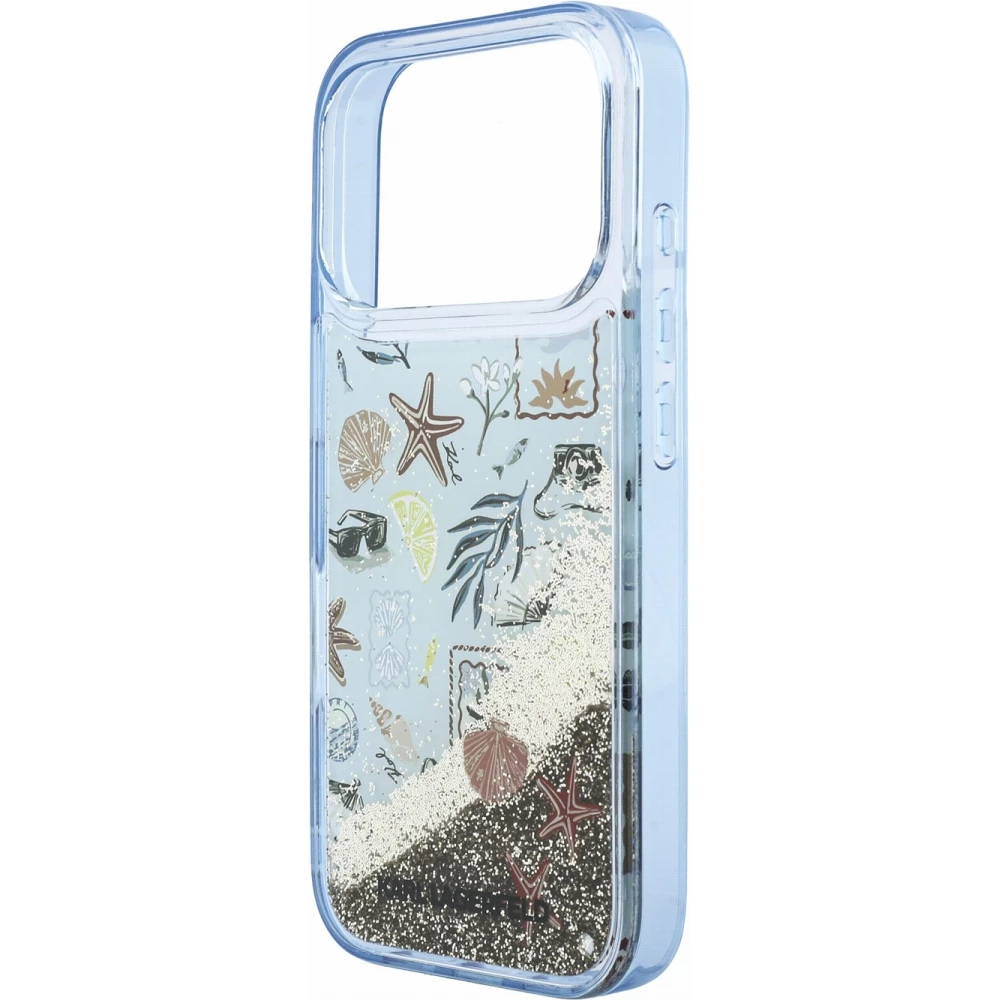 iPhone 18 Pro / 17 Pro Case H&uuml;lle - Karl Lagerfeld Liquid Glitter Beach and Sand mit Fl&uuml;ssigglitzer im Strand- und Sand-Design - Blau
