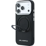 Coque iPhone 18 Pro / 17 Pro - Karl Lagerfeld PU Saffiano MagSafe avec anneau de support 360&deg; - Noir