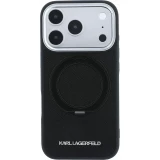 Coque iPhone 18 Pro / 17 Pro - Karl Lagerfeld PU Saffiano MagSafe avec anneau de support 360&deg; - Noir