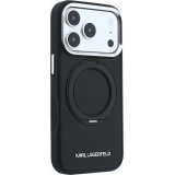 Coque iPhone 18 Pro / 17 Pro - Karl Lagerfeld PU Saffiano MagSafe avec anneau de support 360&deg; - Noir