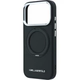 Coque iPhone 18 Pro / 17 Pro - Karl Lagerfeld PU Saffiano MagSafe avec anneau de support 360&deg; - Noir