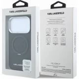 Coque iPhone 18 Pro / 17 Pro - Karl Lagerfeld PU Saffiano MagSafe avec anneau de support 360&deg; - Noir