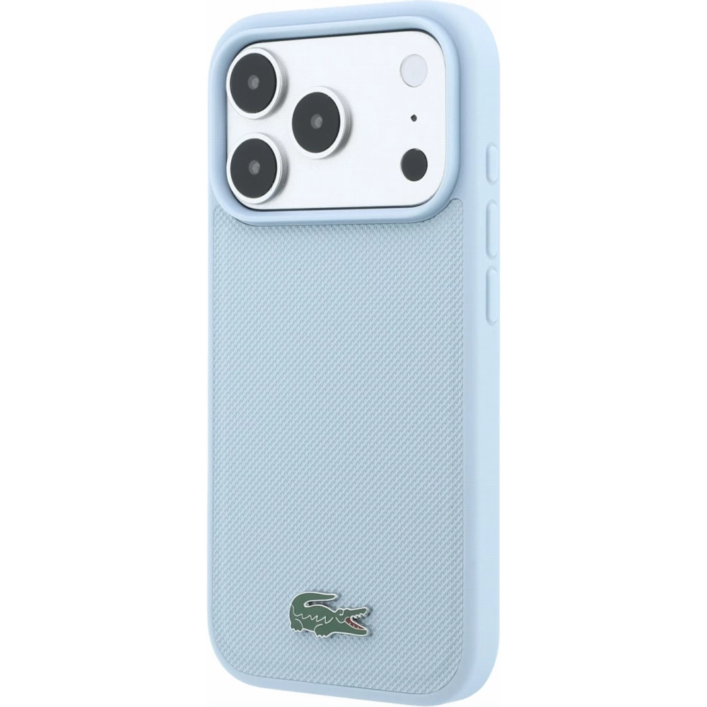 Coque iPhone 18 Pro / 17 Pro - Lacoste Petit Pique MagSafe avec logo m&eacute;tal protection &eacute;l&eacute;gante et durable - Bleu