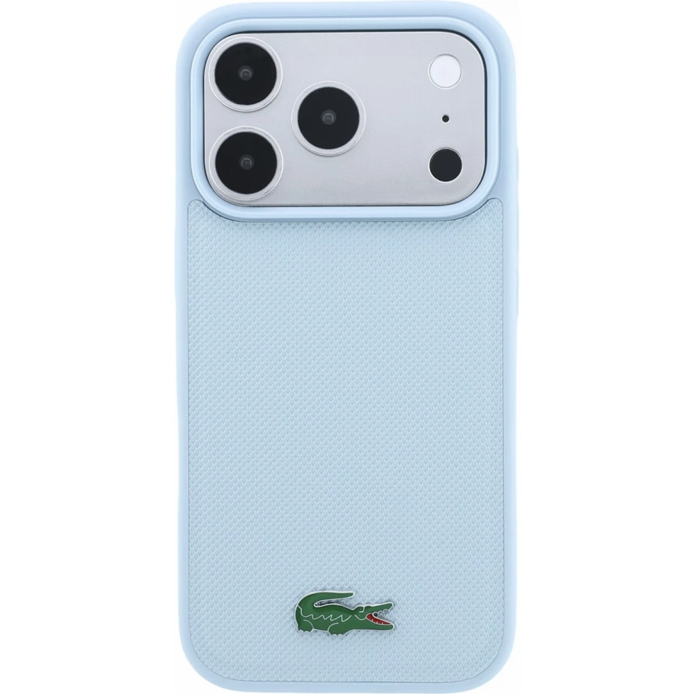 Coque iPhone 18 Pro / 17 Pro - Lacoste Petit Pique MagSafe avec logo m&eacute;tal protection &eacute;l&eacute;gante et durable - Bleu