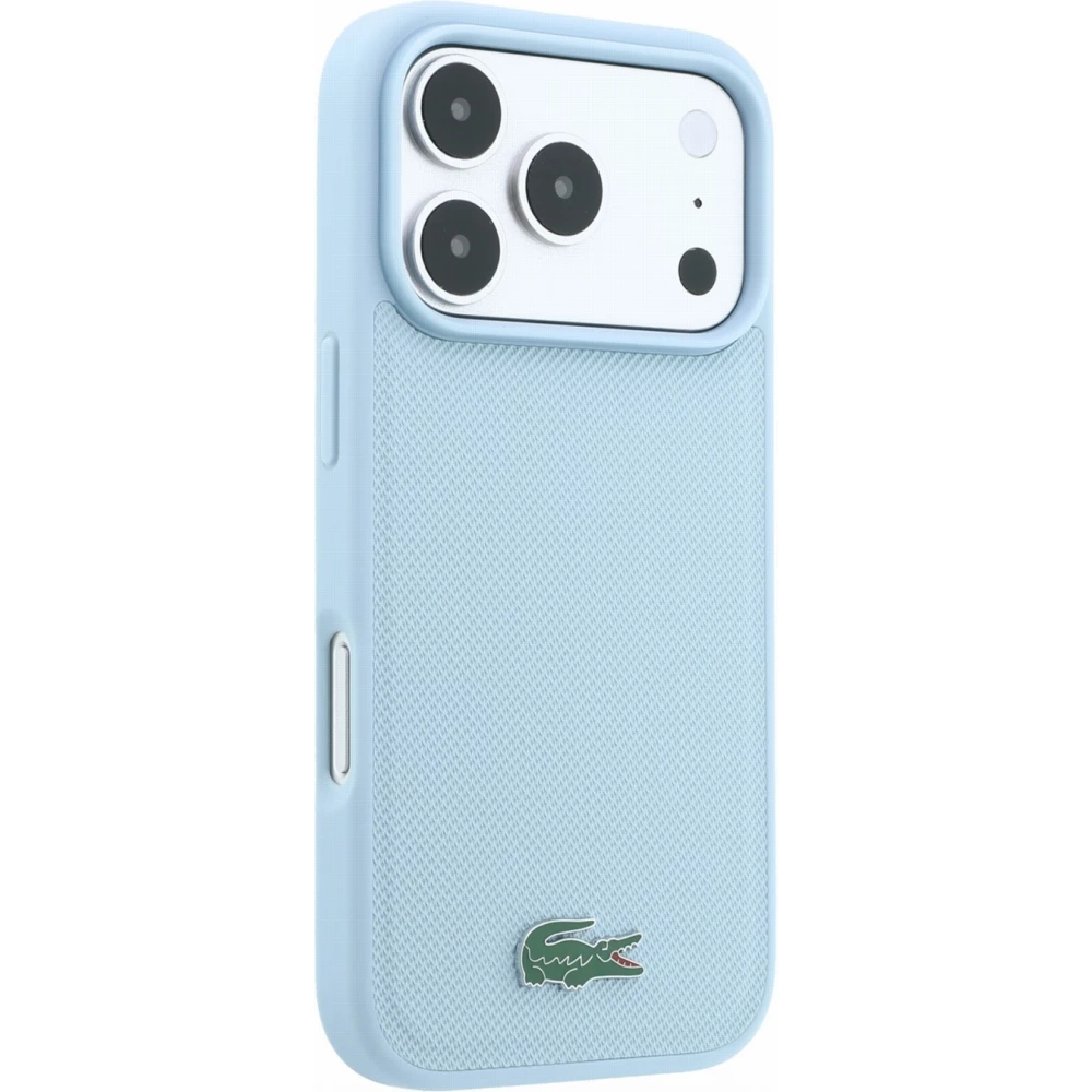 Coque iPhone 18 Pro / 17 Pro - Lacoste Petit Pique MagSafe avec logo m&eacute;tal protection &eacute;l&eacute;gante et durable - Bleu