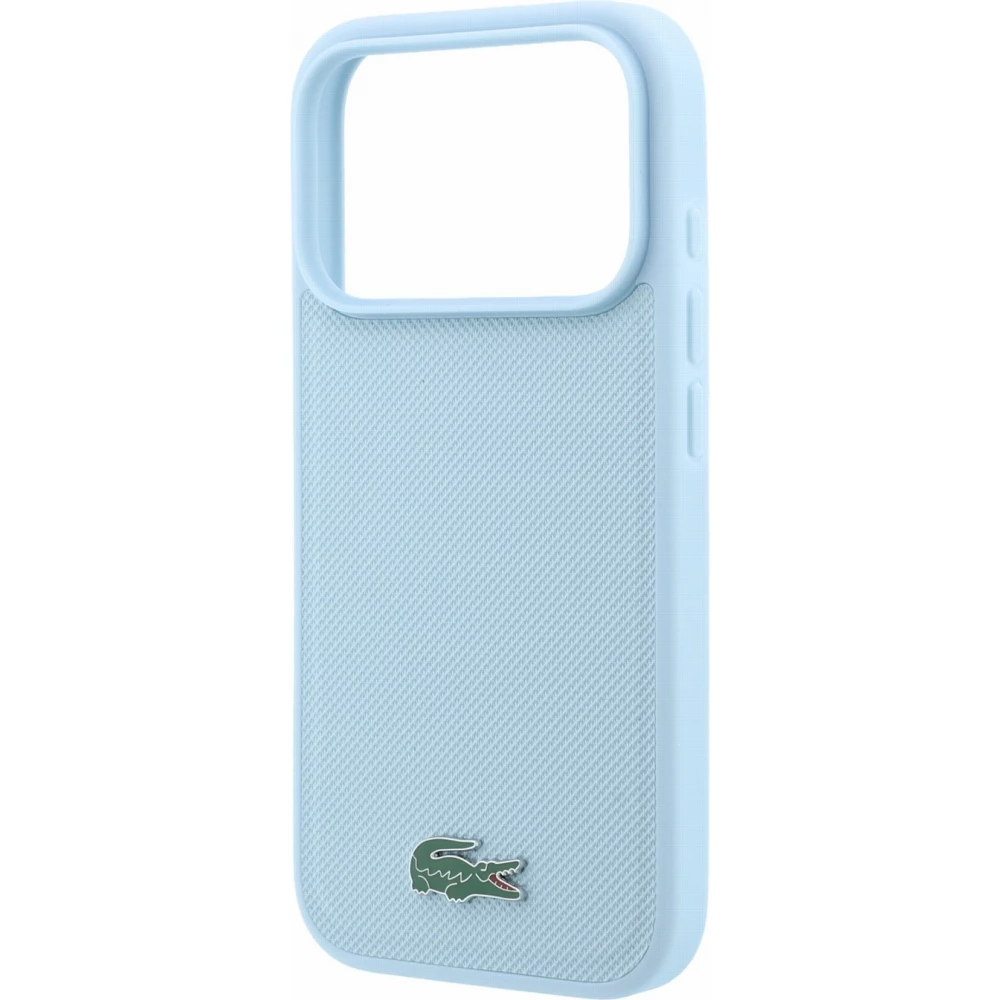 Coque iPhone 18 Pro / 17 Pro - Lacoste Petit Pique MagSafe avec logo m&eacute;tal protection &eacute;l&eacute;gante et durable - Bleu