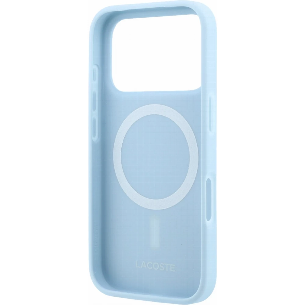 Coque iPhone 18 Pro / 17 Pro - Lacoste Petit Pique MagSafe avec logo m&eacute;tal protection &eacute;l&eacute;gante et durable - Bleu