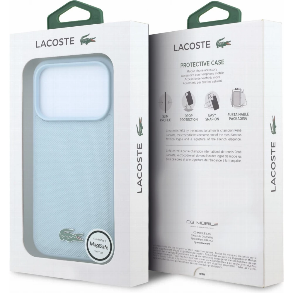 Coque iPhone 18 Pro / 17 Pro - Lacoste Petit Pique MagSafe avec logo m&eacute;tal protection &eacute;l&eacute;gante et durable - Bleu