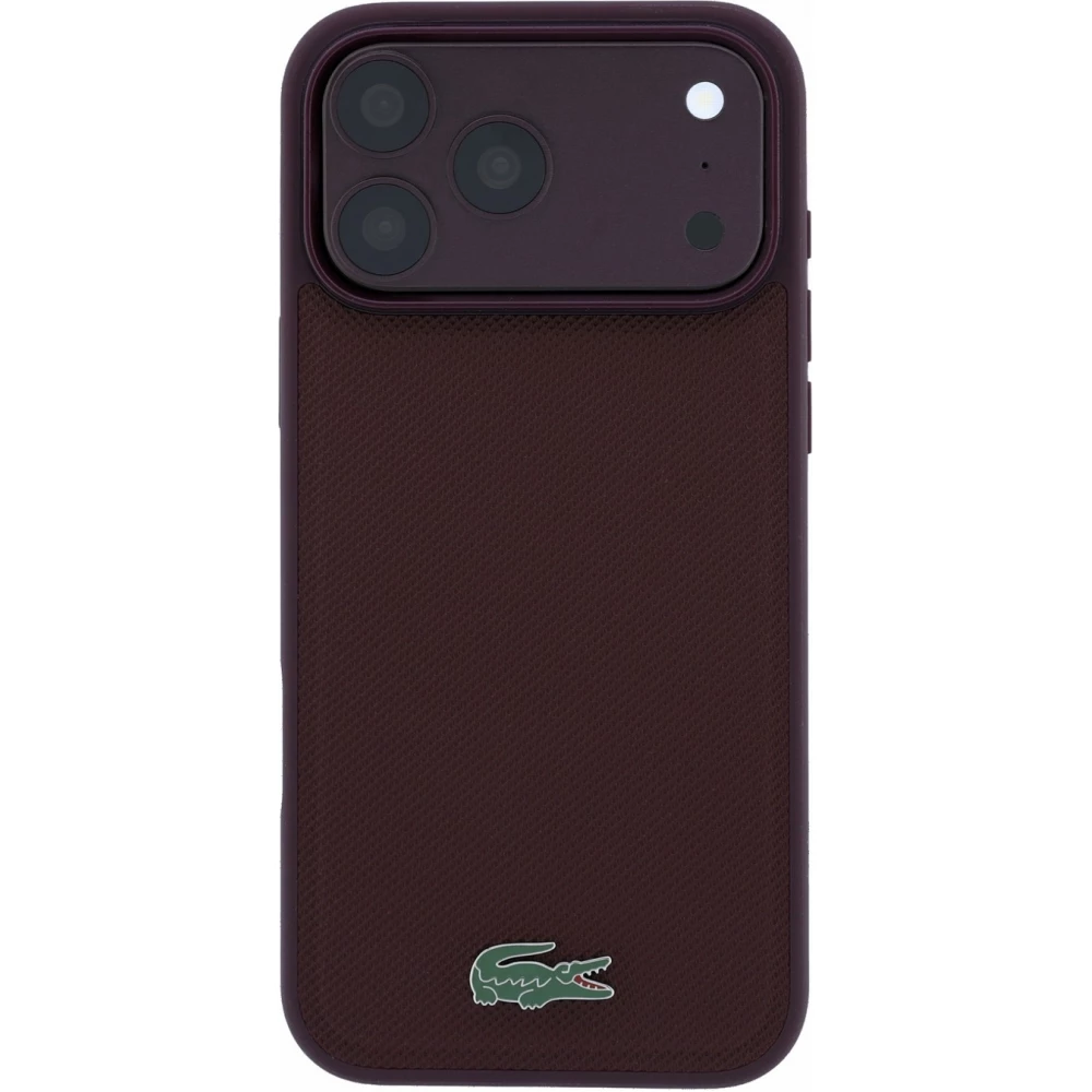Coque iPhone 18 Pro / 17 Pro - Lacoste Petit Pique MagSafe avec logo m&eacute;tal protection &eacute;l&eacute;gante et durable - Burgundy