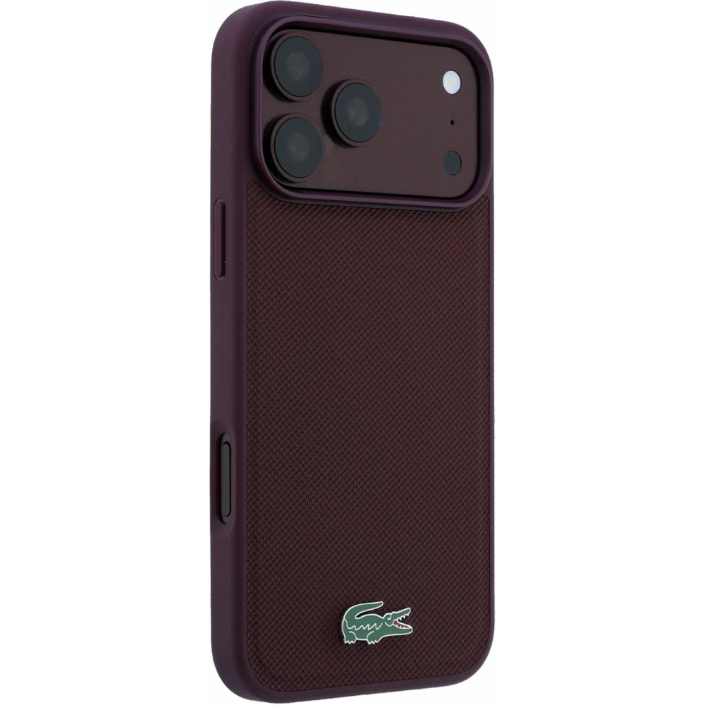 Coque iPhone 18 Pro / 17 Pro - Lacoste Petit Pique MagSafe avec logo m&eacute;tal protection &eacute;l&eacute;gante et durable - Burgundy