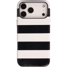Coque iPhone 18 Pro Max / 17 Pro Max - Bold stripes à rayures noires et blanches double protection avec intérieur en silicone et extérieur en plastique rigide - Noir
