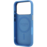 Coque iPhone 18 Pro Max / 17 Pro Max - Guess PU 4G avec anneau support 360° MagSafe et cadre métallique - Bleu