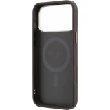 Coque iPhone 18 Pro Max / 17 Pro Max - Guess PU 4G avec anneau support 360° MagSafe et cadre métallique - Brun
