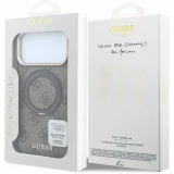 Coque iPhone 18 Pro Max / 17 Pro Max - Guess PU 4G avec anneau support 360° MagSafe et cadre métallique - Brun