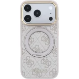 Coque iPhone 18 Pro Max / 17 Pro Max - Guess PU 4G avec anneau support 360&deg; MagSafe et cadre m&eacute;tallique - Rose