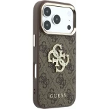 Coque iPhone 18 Pro Max / 17 Pro Max - Guess Strass logo m&eacute;tal en cuir synth&eacute;tique et cadre en m&eacute;tal - Brun