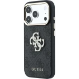 Coque iPhone 18 Pro Max / 17 Pro Max - Guess Strass logo m&eacute;tal en cuir synth&eacute;tique et cadre en m&eacute;tal - Noir