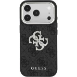 Coque iPhone 18 Pro Max / 17 Pro Max - Guess Strass logo m&eacute;tal en cuir synth&eacute;tique et cadre en m&eacute;tal - Noir