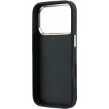 Coque iPhone 18 Pro Max / 17 Pro Max - Guess Strass logo m&eacute;tal en cuir synth&eacute;tique et cadre en m&eacute;tal - Noir
