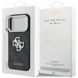 Coque iPhone 18 Pro Max / 17 Pro Max - Guess Strass logo m&eacute;tal en cuir synth&eacute;tique et cadre en m&eacute;tal - Noir