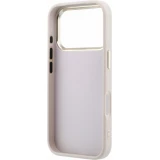 Coque iPhone 18 Pro Max / 17 Pro Max - Guess Strass logo m&eacute;tal en cuir synth&eacute;tique et cadre en m&eacute;tal - Rose