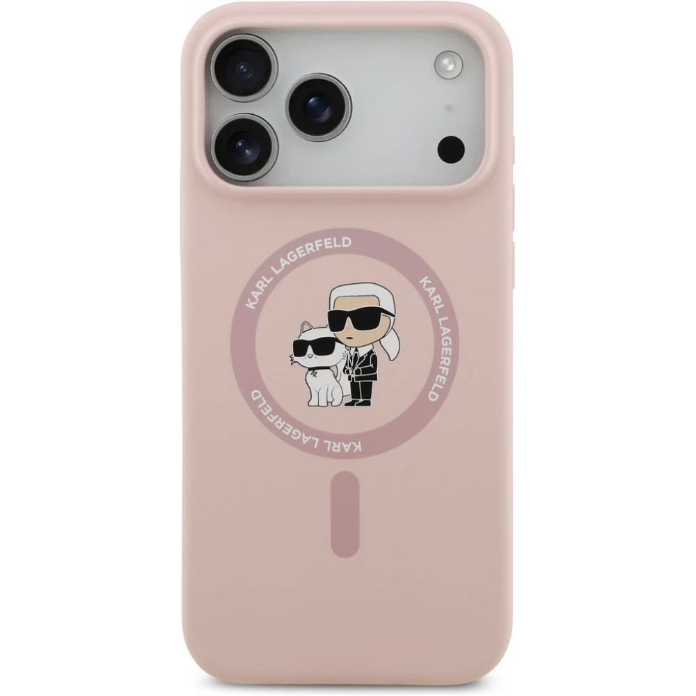 iPhone 18 Pro Max / 17 Pro Max Case H&uuml;lle - Karl Lagerfeld Silikonh&uuml;lle mit Karl und Choupette Design MagSafe-kompatibel - Rosa