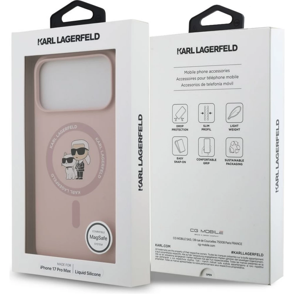 iPhone 18 Pro Max / 17 Pro Max Case H&uuml;lle - Karl Lagerfeld Silikonh&uuml;lle mit Karl und Choupette Design MagSafe-kompatibel - Rosa