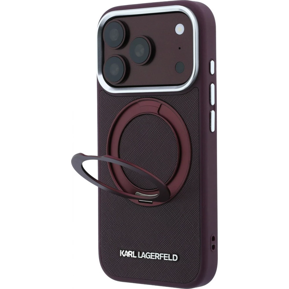Coque iPhone 18 Pro Max / 17 Pro Max -  Karl Lagerfeld PU Saffiano MagSafe avec anneau de support 360&deg; - Burgundy