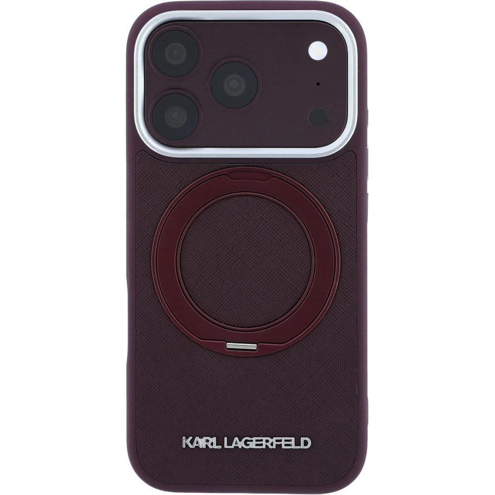Coque iPhone 18 Pro Max / 17 Pro Max -  Karl Lagerfeld PU Saffiano MagSafe avec anneau de support 360&deg; - Burgundy