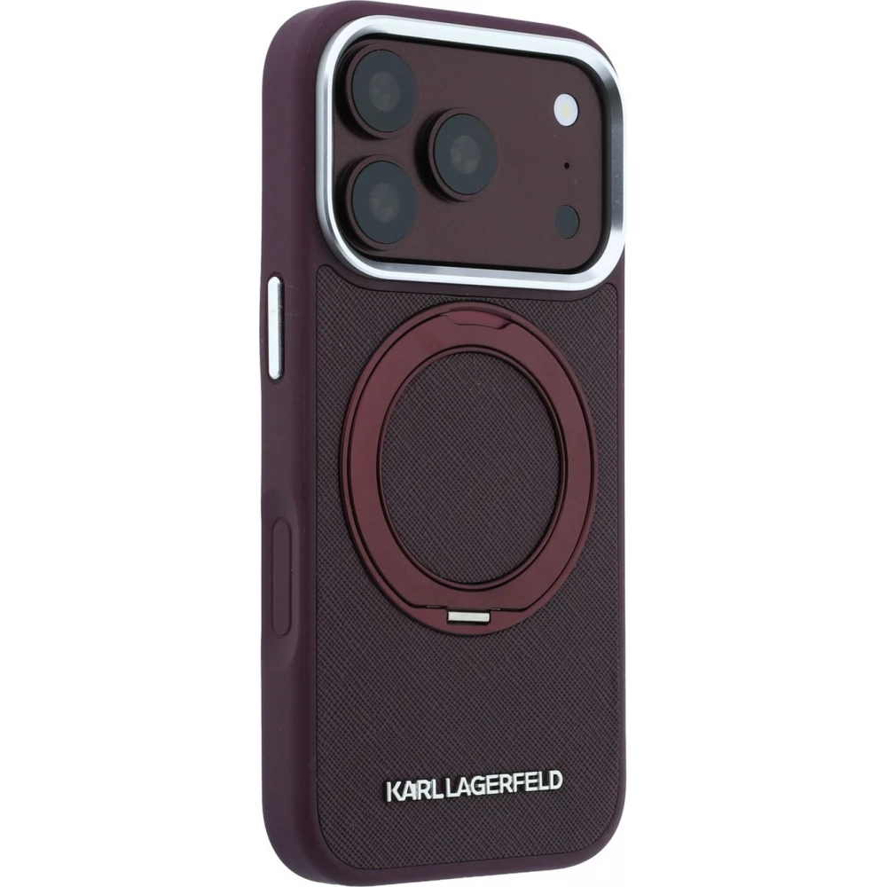 Coque iPhone 18 Pro Max / 17 Pro Max -  Karl Lagerfeld PU Saffiano MagSafe avec anneau de support 360&deg; - Burgundy