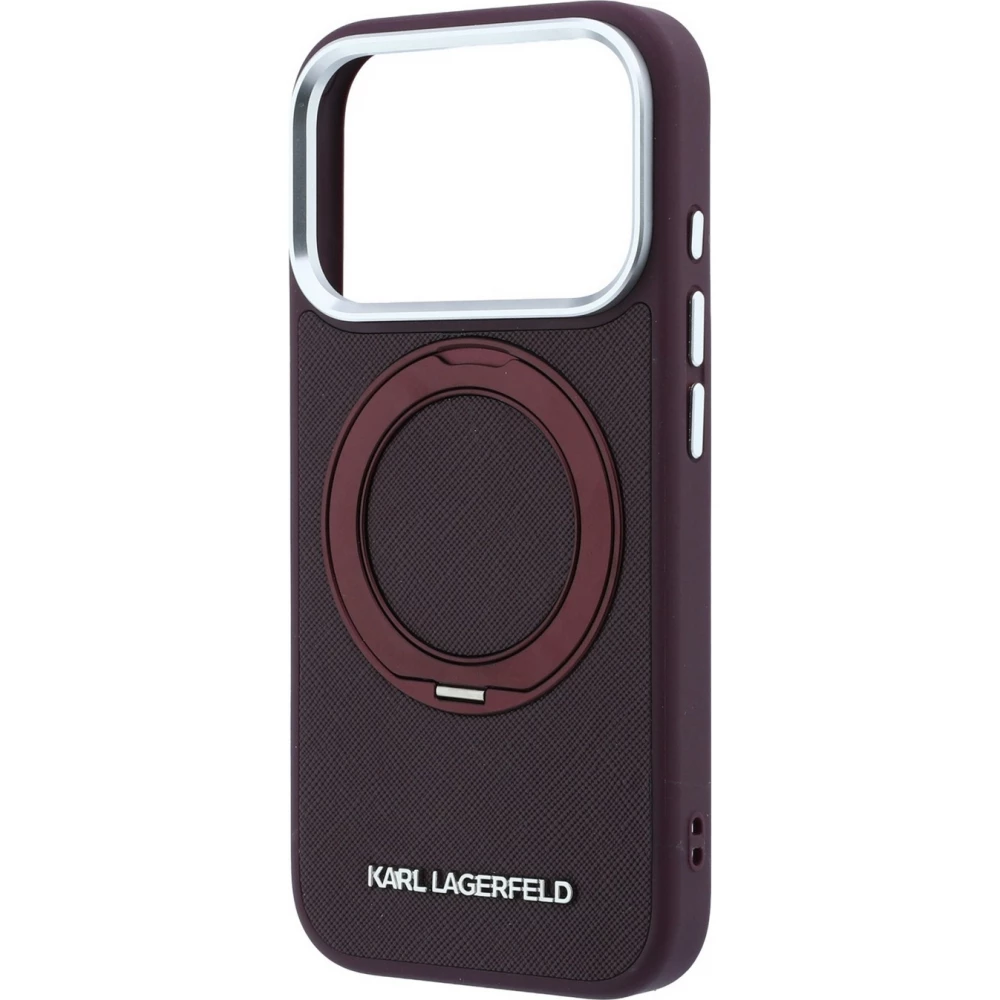 Coque iPhone 18 Pro Max / 17 Pro Max -  Karl Lagerfeld PU Saffiano MagSafe avec anneau de support 360&deg; - Burgundy