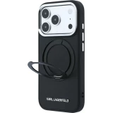 Coque iPhone 18 Pro Max / 17 Pro Max - Karl Lagerfeld PU Saffiano MagSafe avec anneau de support 360&deg; - Noir