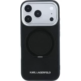 Coque iPhone 18 Pro Max / 17 Pro Max - Karl Lagerfeld PU Saffiano MagSafe avec anneau de support 360&deg; - Noir