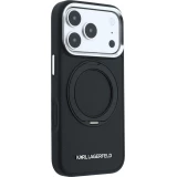 Coque iPhone 18 Pro Max / 17 Pro Max - Karl Lagerfeld PU Saffiano MagSafe avec anneau de support 360&deg; - Noir