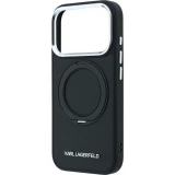 Coque iPhone 18 Pro Max / 17 Pro Max - Karl Lagerfeld PU Saffiano MagSafe avec anneau de support 360&deg; - Noir