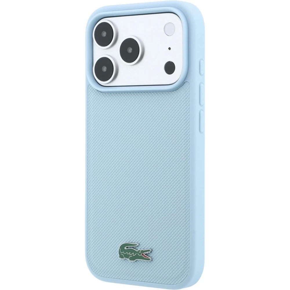 Coque iPhone 18 Pro Max / 17 Pro Max - Lacoste Petit Pique MagSafe avec logo m&eacute;tal protection &eacute;l&eacute;gante et durable - Bleu