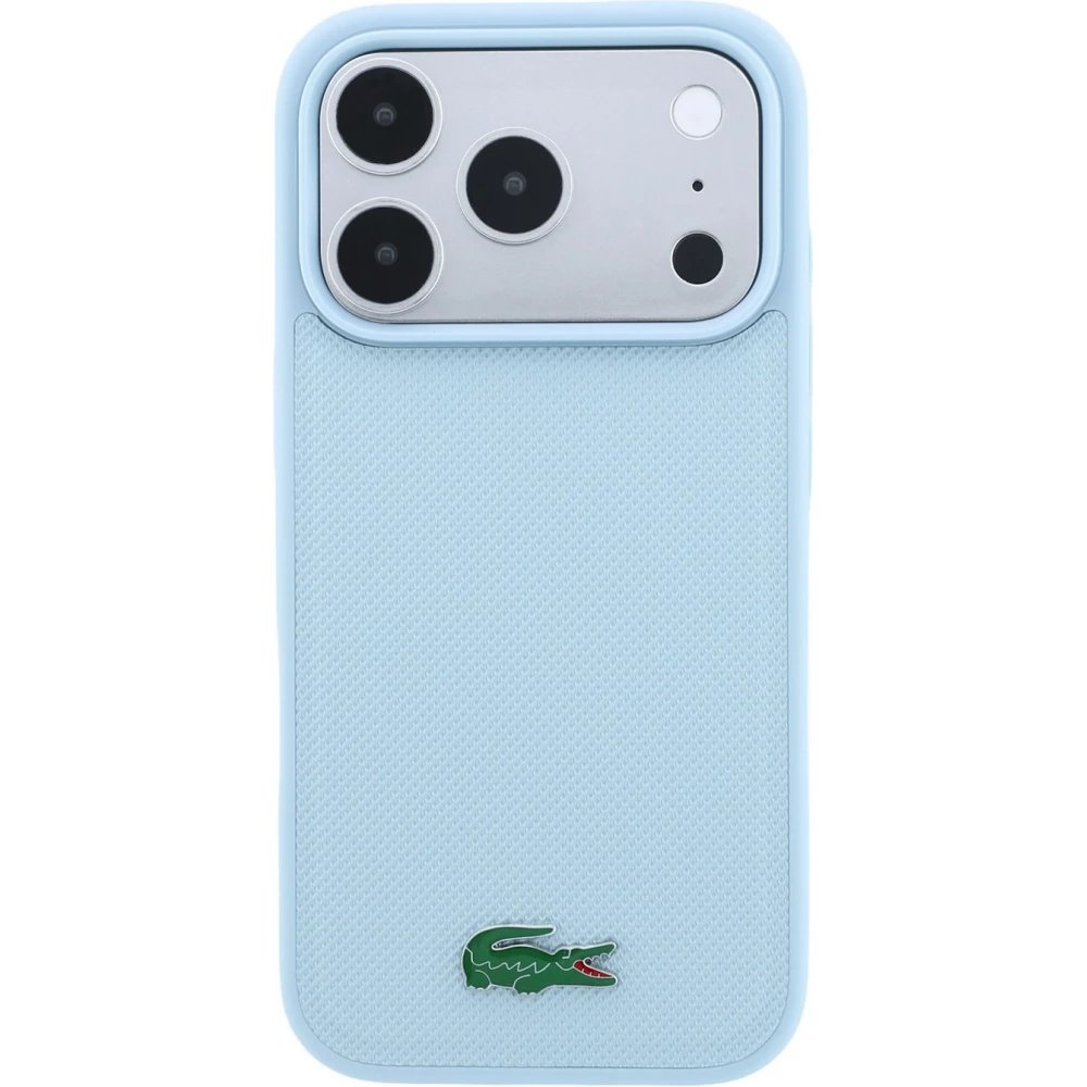 Coque iPhone 18 Pro Max / 17 Pro Max - Lacoste Petit Pique MagSafe avec logo m&eacute;tal protection &eacute;l&eacute;gante et durable - Bleu