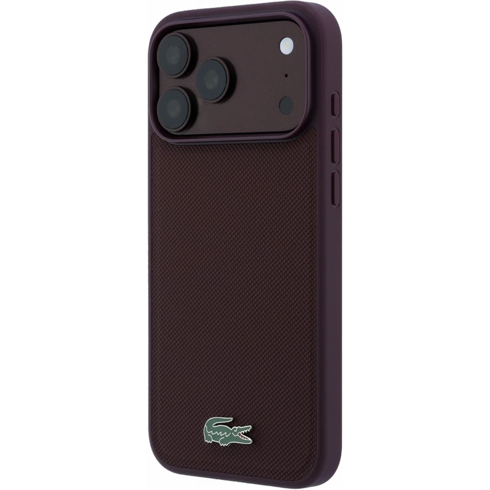 Coque iPhone 18 Pro Max / 17 Pro Max - Lacoste Petit Pique MagSafe avec logo m&eacute;tal protection &eacute;l&eacute;gante et durable - Burgundy