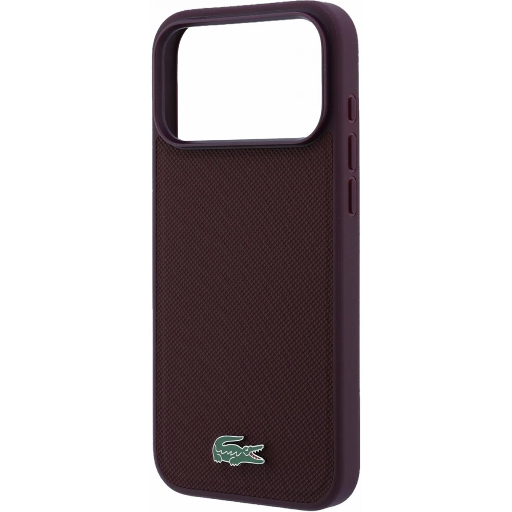 Coque iPhone 18 Pro Max / 17 Pro Max - Lacoste Petit Pique MagSafe avec logo m&eacute;tal protection &eacute;l&eacute;gante et durable - Burgundy