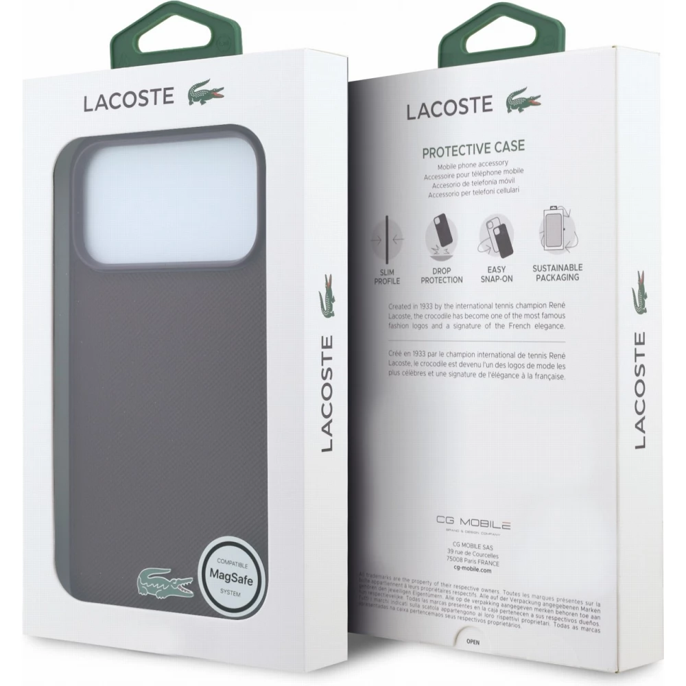 Coque iPhone 18 Pro Max / 17 Pro Max - Lacoste Petit Pique MagSafe avec logo m&eacute;tal protection &eacute;l&eacute;gante et durable - Burgundy