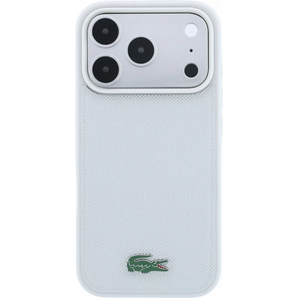 Coque iPhone 18 Pro Max / 17 Pro Max - Lacoste Petit Pique MagSafe avec logo m&eacute;tal protection &eacute;l&eacute;gante et durable - Light Grey