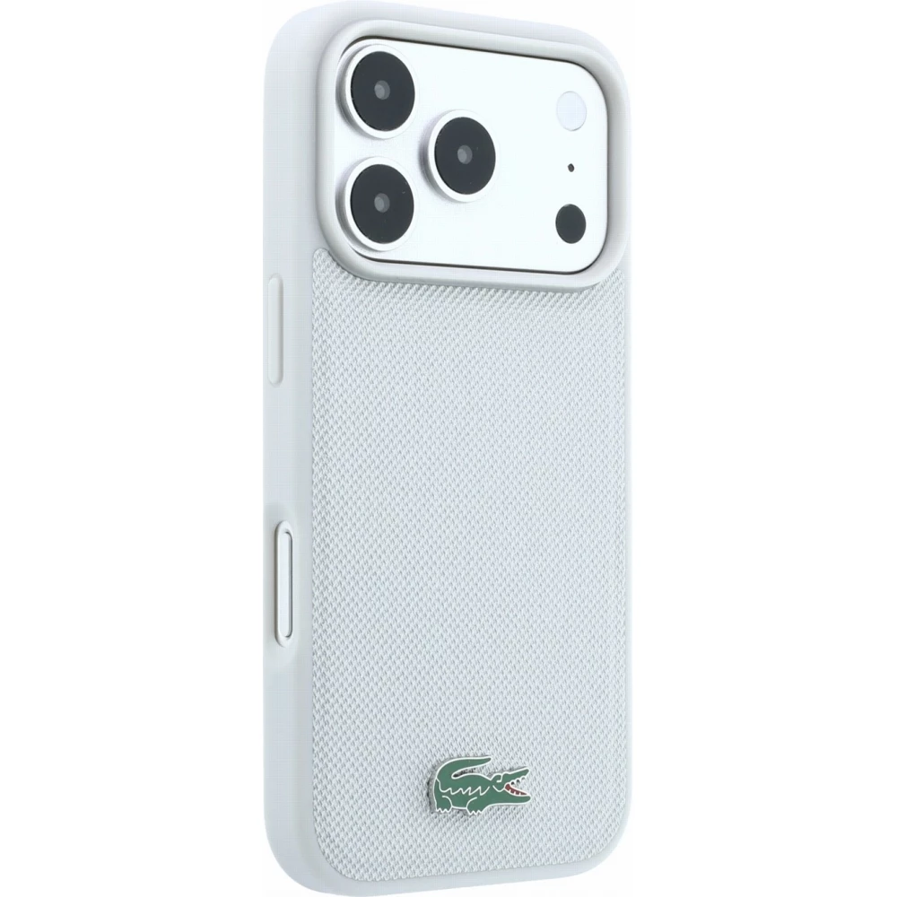Coque iPhone 18 Pro Max / 17 Pro Max - Lacoste Petit Pique MagSafe avec logo m&eacute;tal protection &eacute;l&eacute;gante et durable - Light Grey