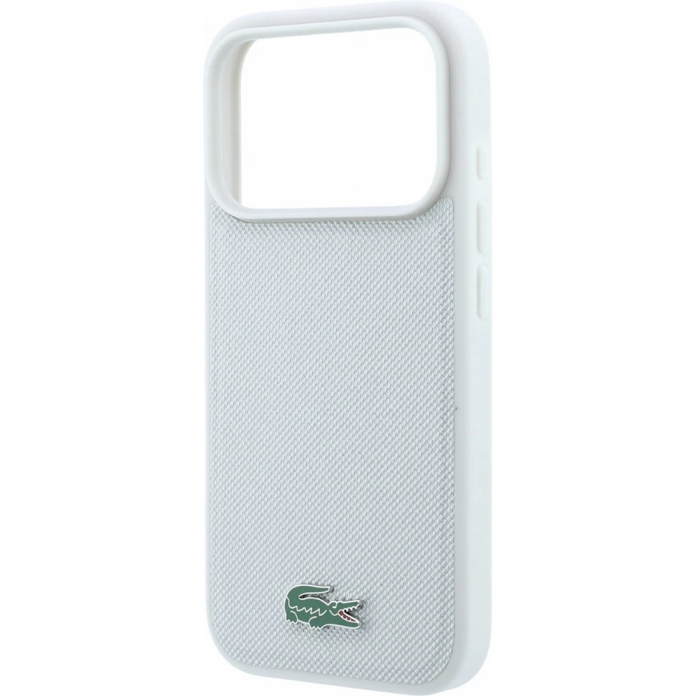 Coque iPhone 18 Pro Max / 17 Pro Max - Lacoste Petit Pique MagSafe avec logo m&eacute;tal protection &eacute;l&eacute;gante et durable - Light Grey