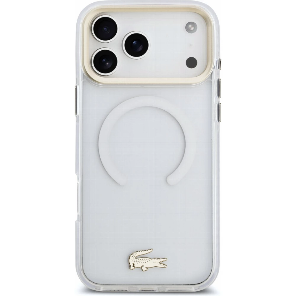 Coque iPhone 18 Pro Max / 17 Pro Max - Lacoste transparente anti-chocs avec logo or givr&eacute; compatible avec MagSafe - Transparent
