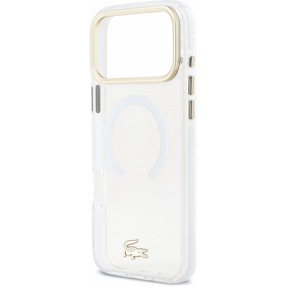 Coque iPhone 18 Pro Max / 17 Pro Max - Lacoste transparente anti-chocs avec logo or givr&eacute; compatible avec MagSafe - Transparent