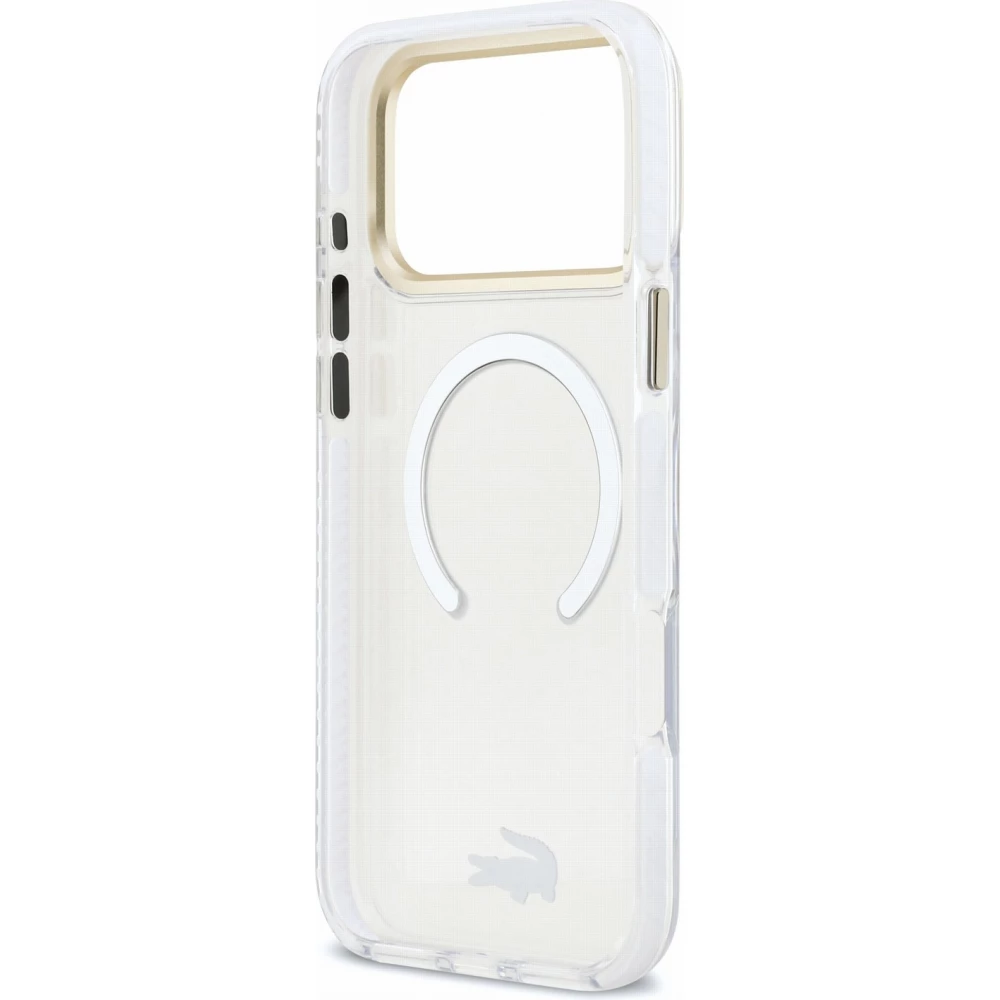 Coque iPhone 18 Pro Max / 17 Pro Max - Lacoste transparente anti-chocs avec logo or givr&eacute; compatible avec MagSafe - Transparent