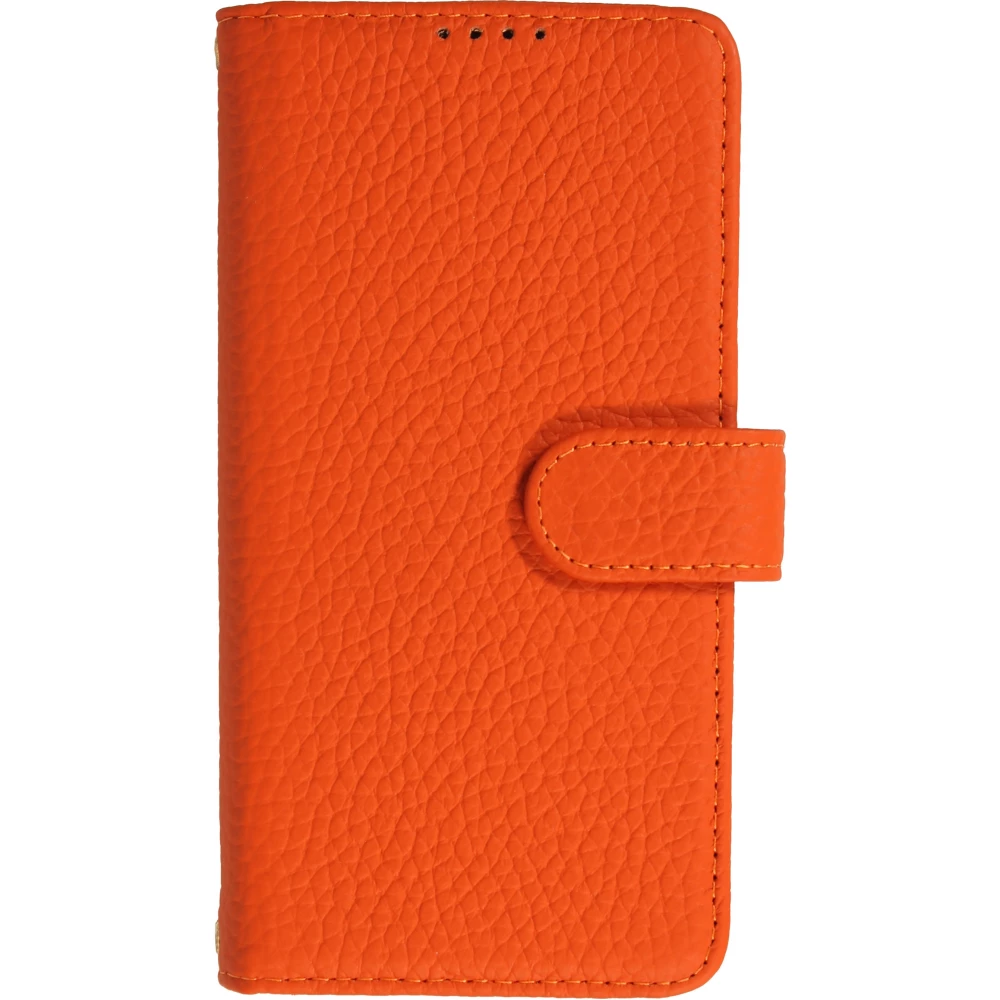 iPhone 18 Pro / 17 Pro Case Hülle - Leather Prestige aus echtem Leder mit Kartenfächern Magnetverschluss und integrierter Standfunktion - Orange