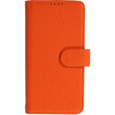 iPhone 18 Pro / 17 Pro Case Hülle - Leather Prestige aus echtem Leder mit Kartenfächern Magnetverschluss und integrierter Standfunktion - Orange