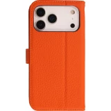 iPhone 18 Pro / 17 Pro Case Hülle - Leather Prestige aus echtem Leder mit Kartenfächern Magnetverschluss und integrierter Standfunktion - Orange