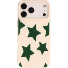 iPhone 18 Pro Max / 17 Pro Max Case H&uuml;lle - Lucky stars aus Silikon in Lederoptik mit gr&uuml;nen Sternen und strukturierter Oberfl&auml;che - Vanilla